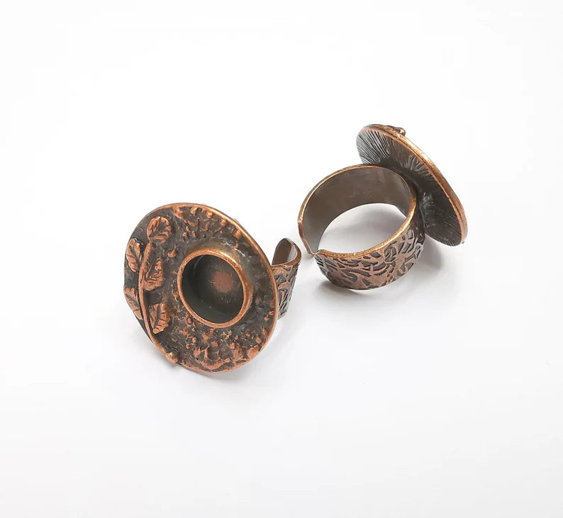 Leafy Ring Blank Settings, Cabochon Mounting, Adjustable Resin Ring Base Bezels, Antique Copper Plated Ring Frame (8mm) G29453