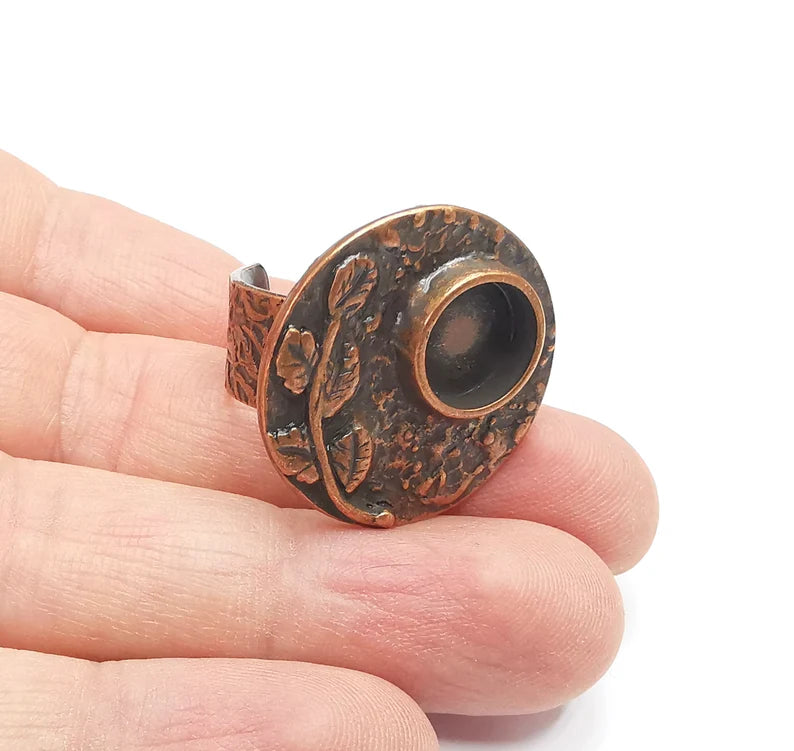 Leafy Ring Blank Settings, Cabochon Mounting, Adjustable Resin Ring Base Bezels, Antique Copper Plated Ring Frame (8mm) G29453