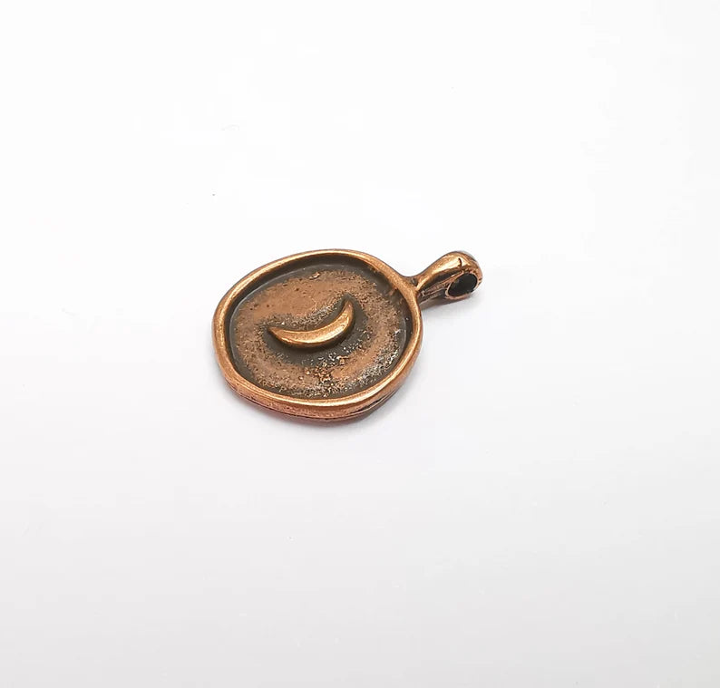 5 Crescent Round Charms Antique Copper Plated Charms, Earring Dangle Components (23x17mm) G29460