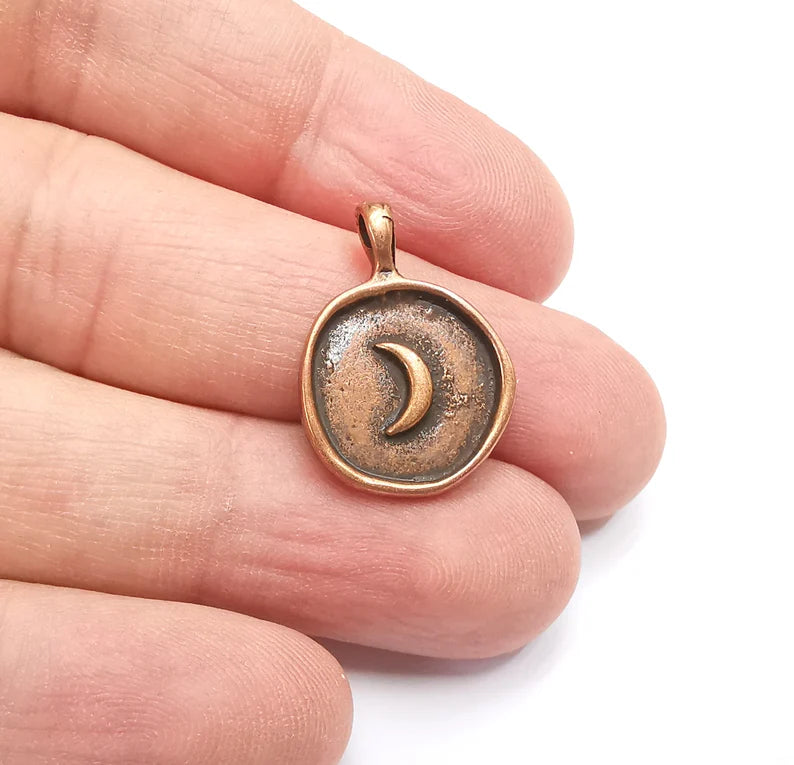 5 Crescent Round Charms Antique Copper Plated Charms, Earring Dangle Components (23x17mm) G29460