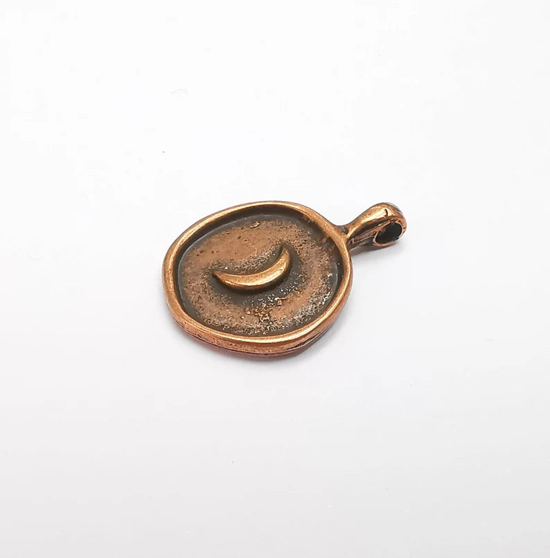 5 Crescent Round Charms Antique Copper Plated Charms, Earring Dangle Components (23x17mm) G29460