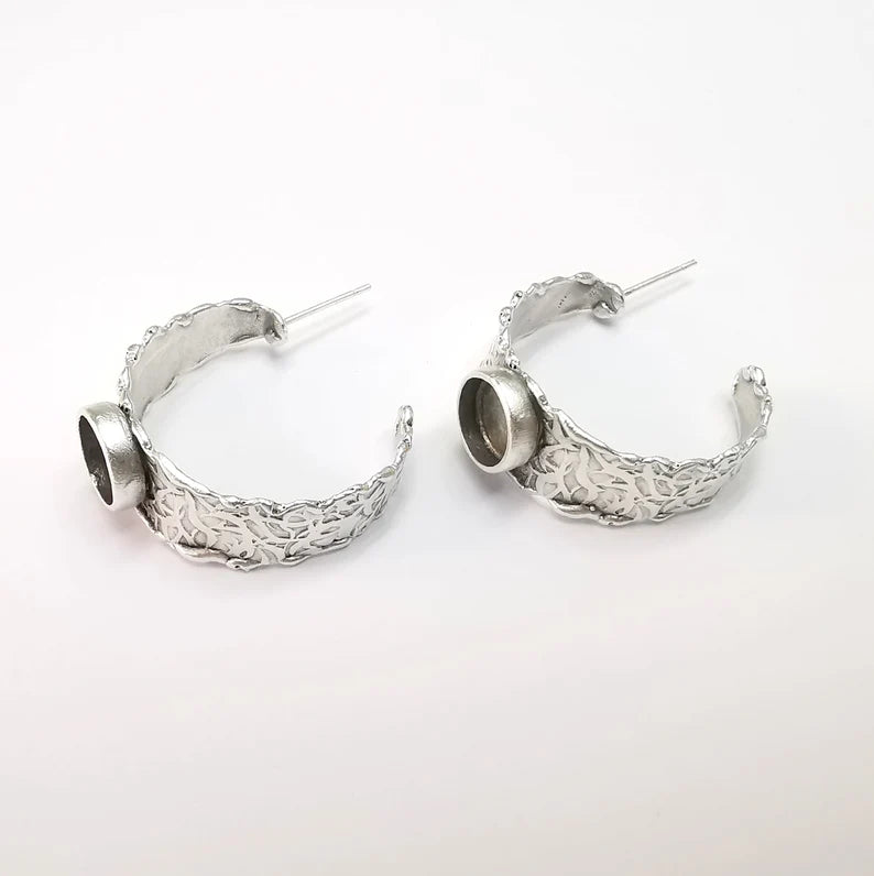 Earring Blank Base Settings Bezel Silver Resin Blank Cabochon Base inlay Blank Mountings Antique Silver Plated Brass (Bezel size 8mm) G29636