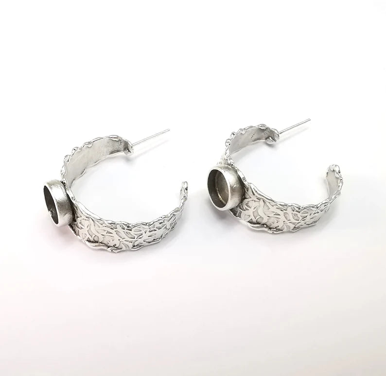 Earring Blank Base Settings Bezel Silver Resin Blank Cabochon Base inlay Blank Mountings Antique Silver Plated Brass (Bezel size 8mm) G29636