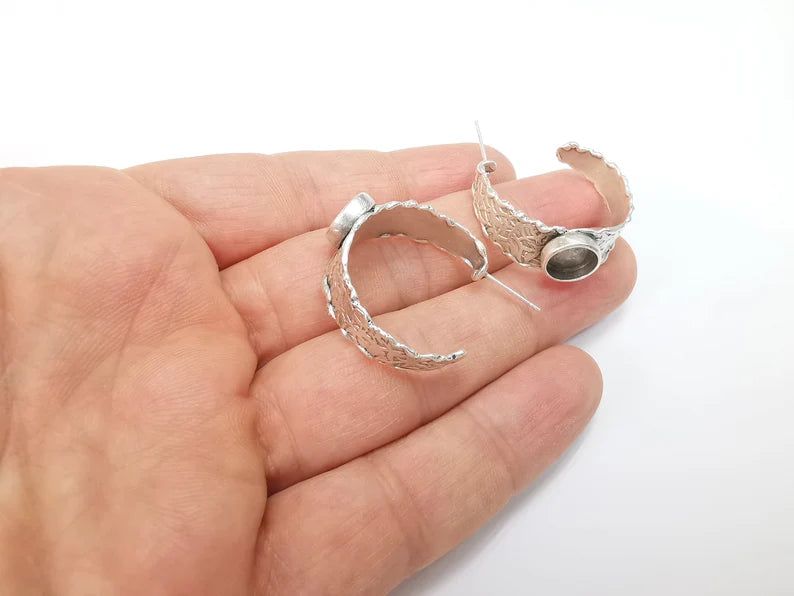 Earring Blank Base Settings Bezel Silver Resin Blank Cabochon Base inlay Blank Mountings Antique Silver Plated Brass (Bezel size 8mm) G29636
