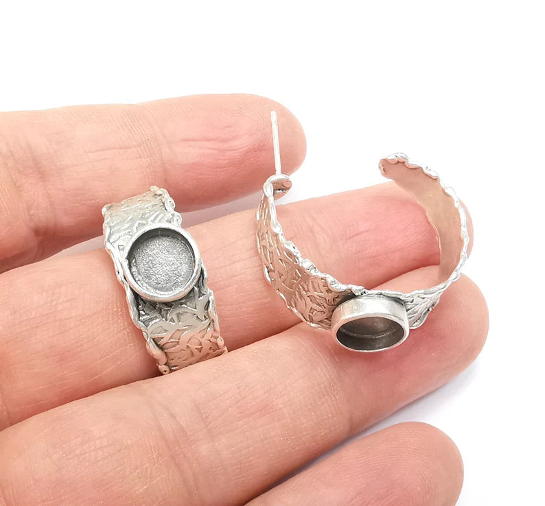 Earring Blank Base Settings Bezel Silver Resin Blank Cabochon Base inlay Blank Mountings Antique Silver Plated Brass (Bezel size 8mm) G29636