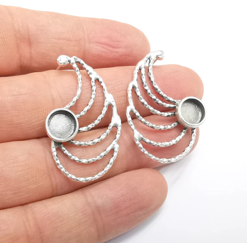 Earring Blank Base Settings Bezel Silver Resin Blank Cabochon Base inlay Blank Mountings Antique Silver Plated Brass (Bezel size 8mm) G29637
