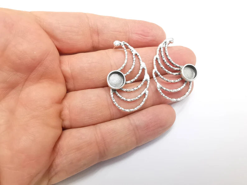 Earring Blank Base Settings Bezel Silver Resin Blank Cabochon Base inlay Blank Mountings Antique Silver Plated Brass (Bezel size 8mm) G29637