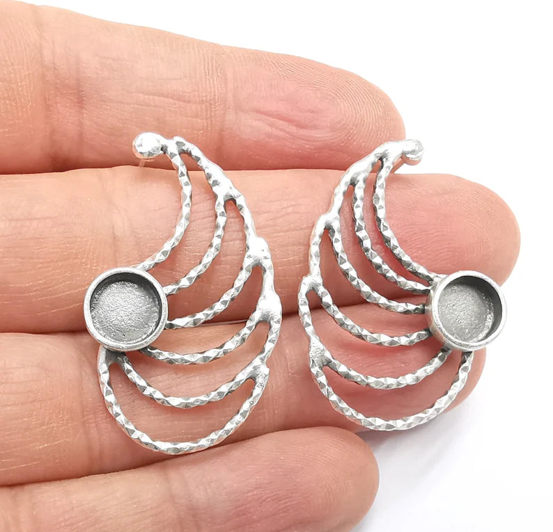Earring Blank Base Settings Bezel Silver Resin Blank Cabochon Base inlay Blank Mountings Antique Silver Plated Brass (Bezel size 8mm) G29637
