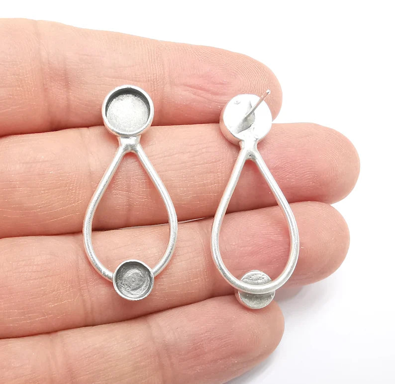Earring Blank Base Settings Bezel Silver Resin Blank Cabochon Base inlay Blank Mountings Antique Silver Plated Brass (6mm and 8mm) G29638