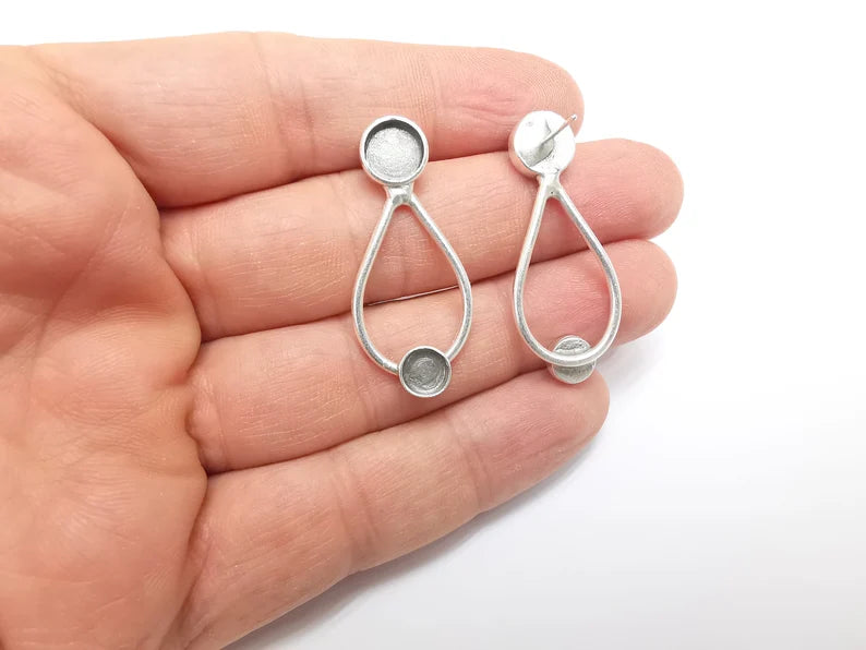 Earring Blank Base Settings Bezel Silver Resin Blank Cabochon Base inlay Blank Mountings Antique Silver Plated Brass (6mm and 8mm) G29638