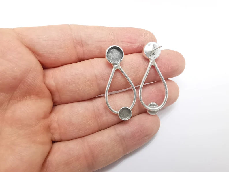Earring Blank Base Settings Bezel Silver Resin Blank Cabochon Base inlay Blank Mountings Antique Silver Plated Brass (6mm and 8mm) G29638