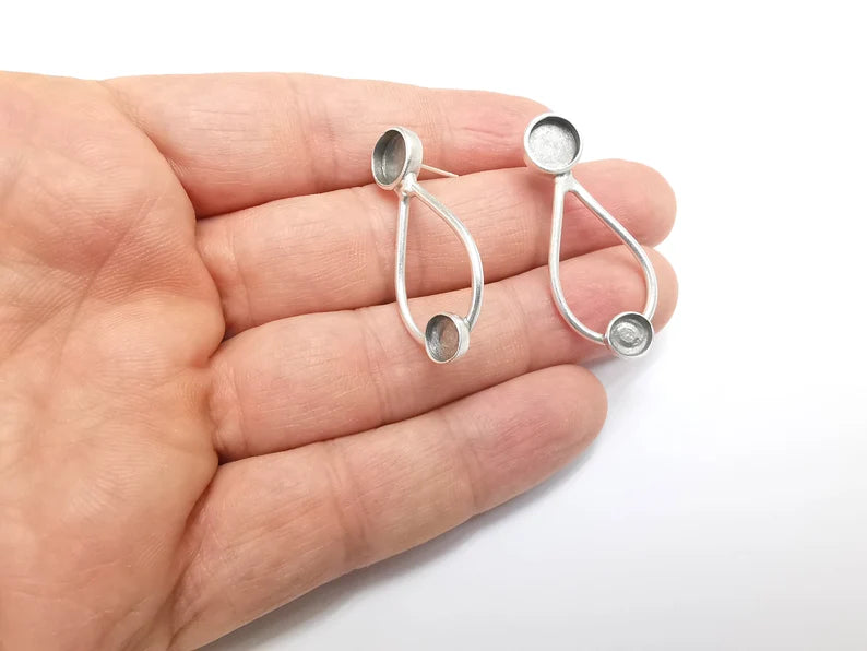 Earring Blank Base Settings Bezel Silver Resin Blank Cabochon Base inlay Blank Mountings Antique Silver Plated Brass (6mm and 8mm) G29638