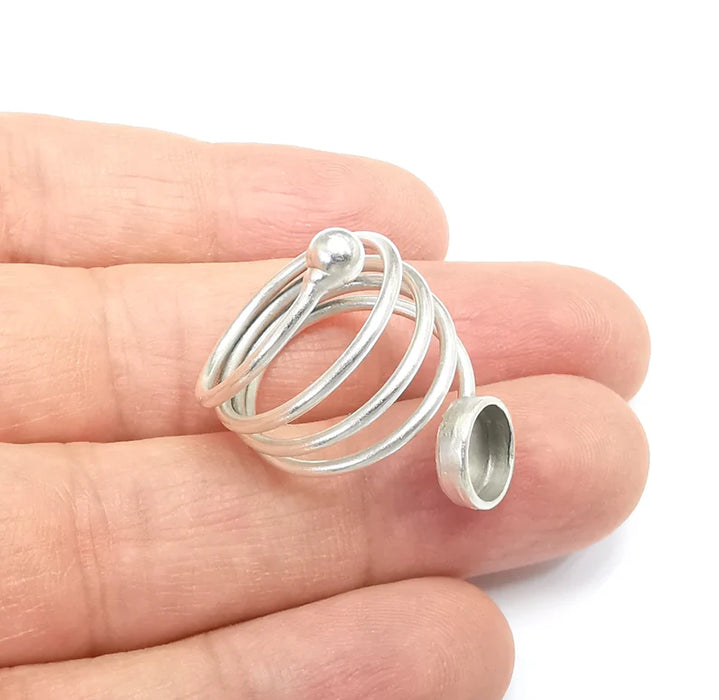 Wrap Ring Setting Blank Cabochon Mounting Adjustable Resin Ring Base Bezel Mosaic Ring, Antique Silver Plated Brass (8mm bezel) G29643