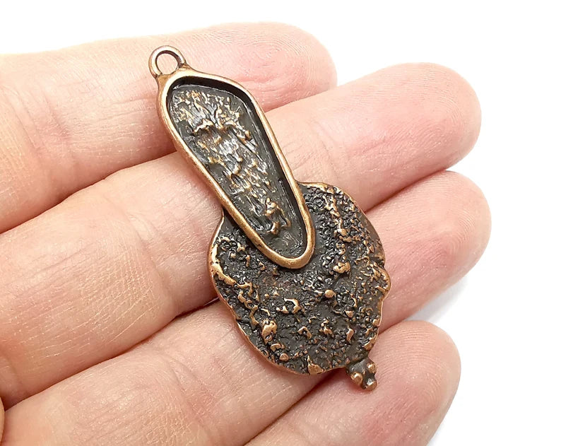 Antique Copper Dangle Charms, Organic Charms, Blank Base Bezel Setting, Antique Copper Plated Charms (51x24mm) (25x10mm Bezel) G29649