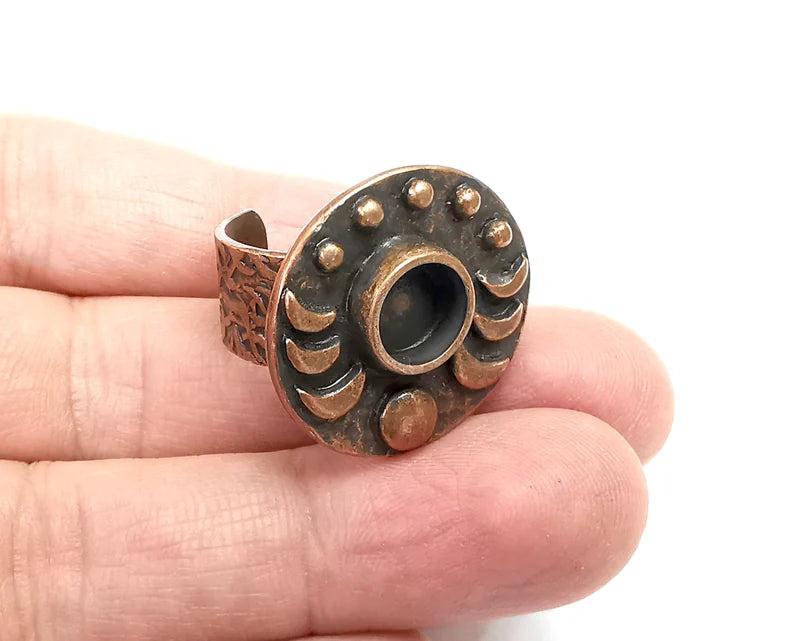 Crescent Moon Ring, The Phases of The Moon Ring Blank Setting, Cabochon Mounting, Adjustable Resin Base Bezels, Antique Copper (8mm) G29652