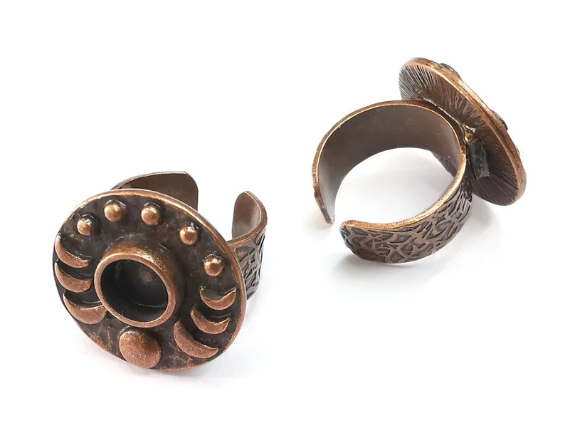 Crescent Moon Ring, The Phases of The Moon Ring Blank Setting, Cabochon Mounting, Adjustable Resin Base Bezels, Antique Copper (8mm) G29652