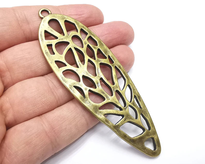 Hammered Leaf Charms Pendant, Antique Bronze Plated (96x33mm) G29462