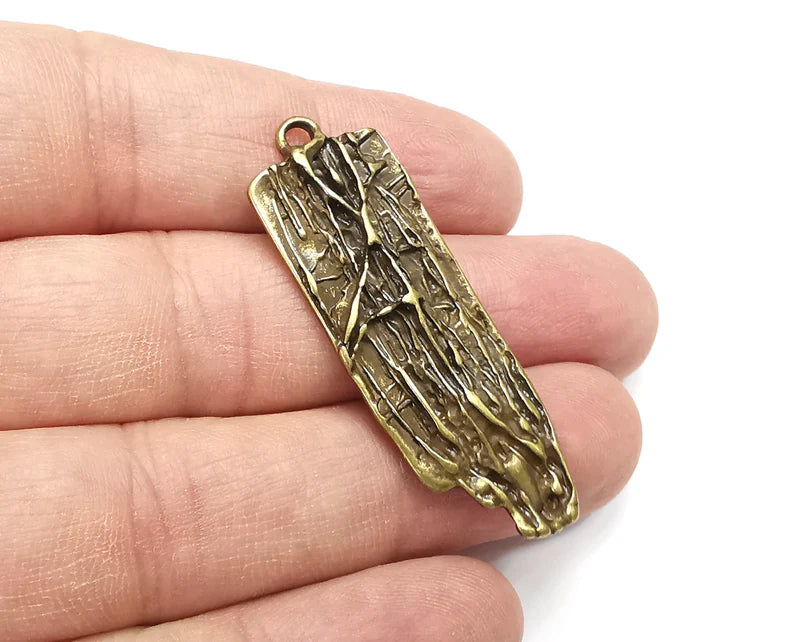 Tree Bark Charms, Ethnic Pendant Antique Bronze Plated (49x16mm) G29464