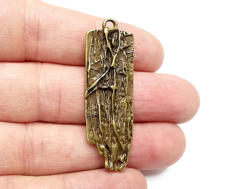 Tree Bark Charms, Ethnic Pendant Antique Bronze Plated (49x16mm) G29464