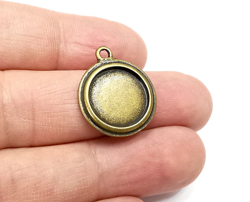 Round Charm Bezel, Resin Blank, inlay Mounting, Mosaic Pendant Frame, Cabochon Base,Dry Flower Setting, Antique Bronze (15mm) G29465