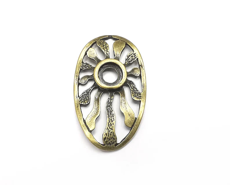 Sun Charm Bezel, Resin Blank, inlay Mounting, Mosaic Pendant Frame, Cabochon Base,Dry Flower Setting, Antique Bronze (8mm) G29466