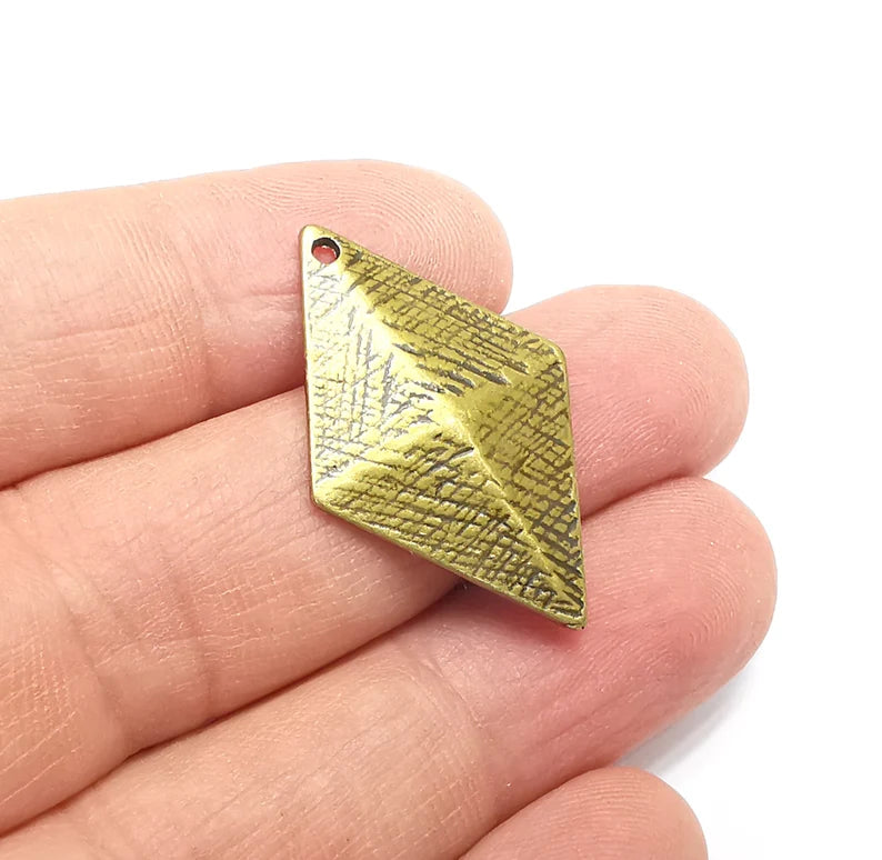2 Rhombus Diamond Shaped Charms Antique Bronze Plated Charms (33x21mm) G29664