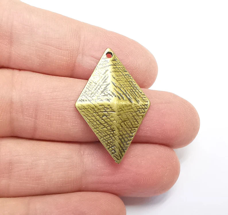 2 Rhombus Diamond Shaped Charms Antique Bronze Plated Charms (33x21mm) G29664