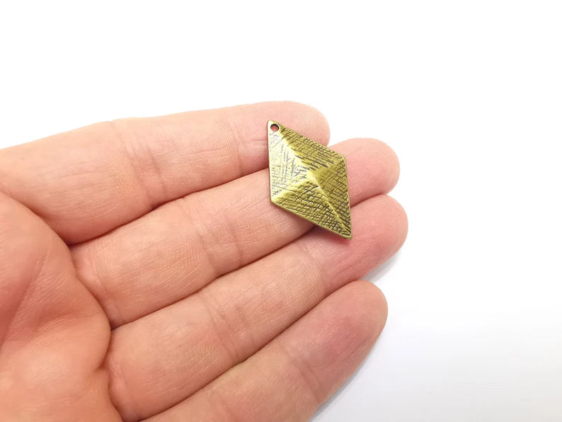 2 Rhombus Diamond Shaped Charms Antique Bronze Plated Charms (33x21mm) G29664