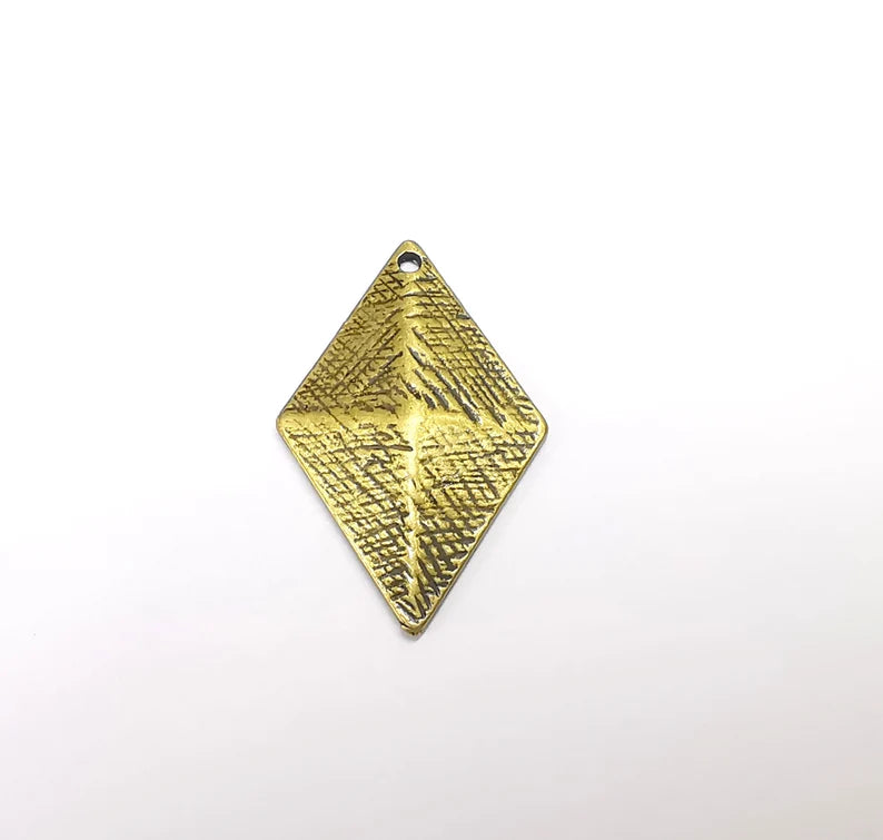 2 Rhombus Diamond Shaped Charms Antique Bronze Plated Charms (33x21mm) G29664