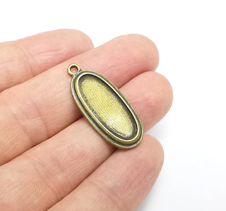 2 Oval Charm Bezel, Resin Blank, inlay Mounting, Mosaic Pendant Frame, Cabochon Base,Dry Flower Setting,Antique Bronze Plated (25x10mm) G29665