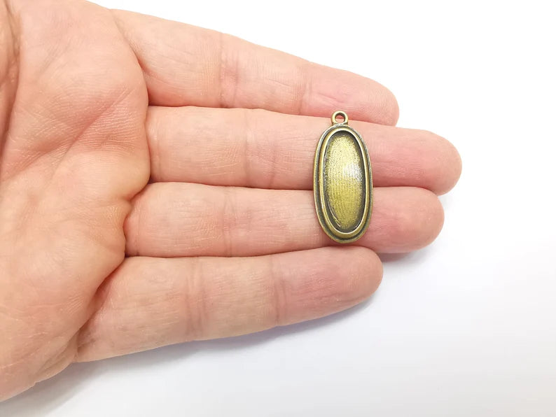 2 Oval Charm Bezel, Resin Blank, inlay Mounting, Mosaic Pendant Frame, Cabochon Base,Dry Flower Setting,Antique Bronze Plated (25x10mm) G29665