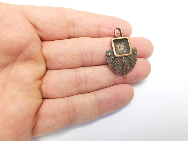 Copper Charms Pendant Antique Copper Plated Charms (35x23mm) (10x10mm bezel) G29667