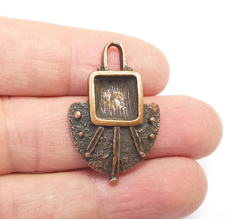 Copper Charms Pendant Antique Copper Plated Charms (35x23mm) (10x10mm bezel) G29667