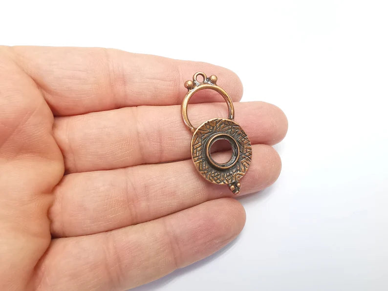 2 Copper Charms Pendant Antique Copper Plated Charms (35x23mm) (10mm bezel) G29675