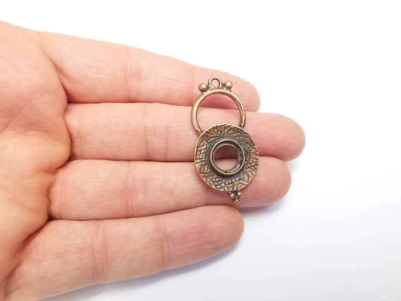 2 Copper Charms Pendant Antique Copper Plated Charms (35x23mm) (10mm bezel) G29675