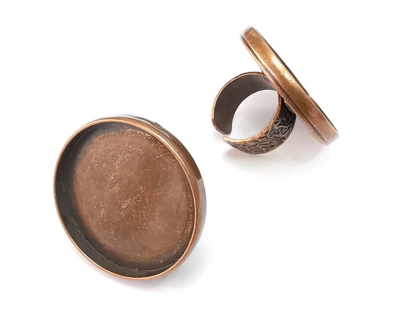 Round Ring Blank Setting, Cabochon Mounting, Adjustable Resin Ring Base, Inlay Ring Blank Mosaic Bezels Antique Copper Plated (35mm) G29678