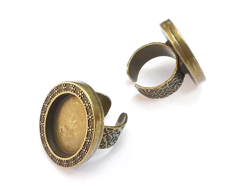 Oval Antique Bronze Ring Blank Setting, Cabochon Mounting, Adjustable Resin Ring Base Bezels, Inlay Ring Mosaic Ring Bezel (25x18mm) G29679