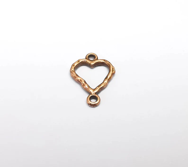 10 Heart Hammered (Doubled Sided) Charms Connector Antique Copper Plated Charms (17x12mm) G29683
