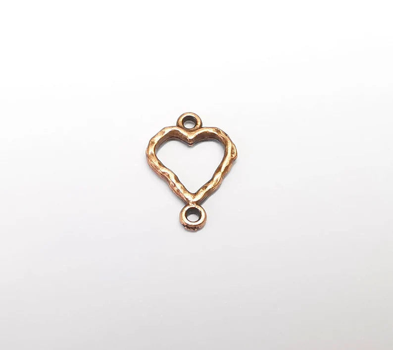 10 Heart Hammered (Doubled Sided) Charms Connector Antique Copper Plated Charms (17x12mm) G29683