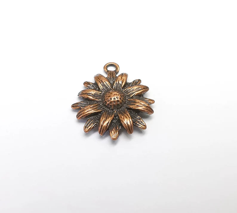 2 Flowers Charms, Sun flower Charms, Daisy Charms, Antique Copper Plated Plants Charms (25x21mm) G29684