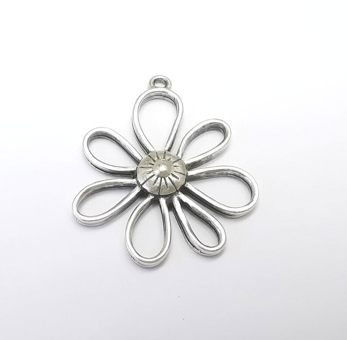 Flowers Charms Pendant, Daisy Charms, Antique Silver Plated Plants Charms (45x38mm) G29686