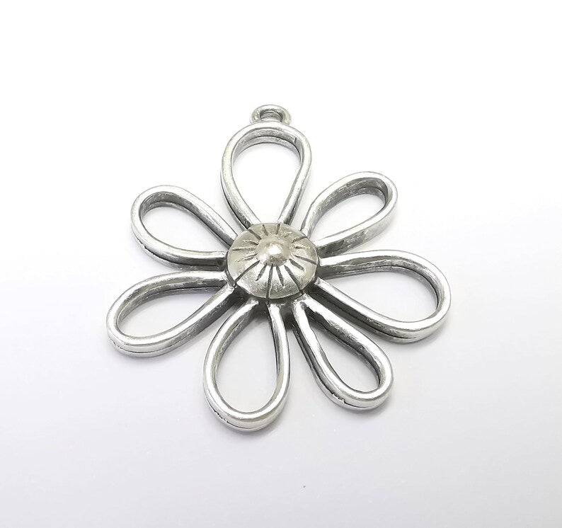 Flowers Charms Pendant, Daisy Charms, Antique Silver Plated Plants Charms (45x38mm) G29686