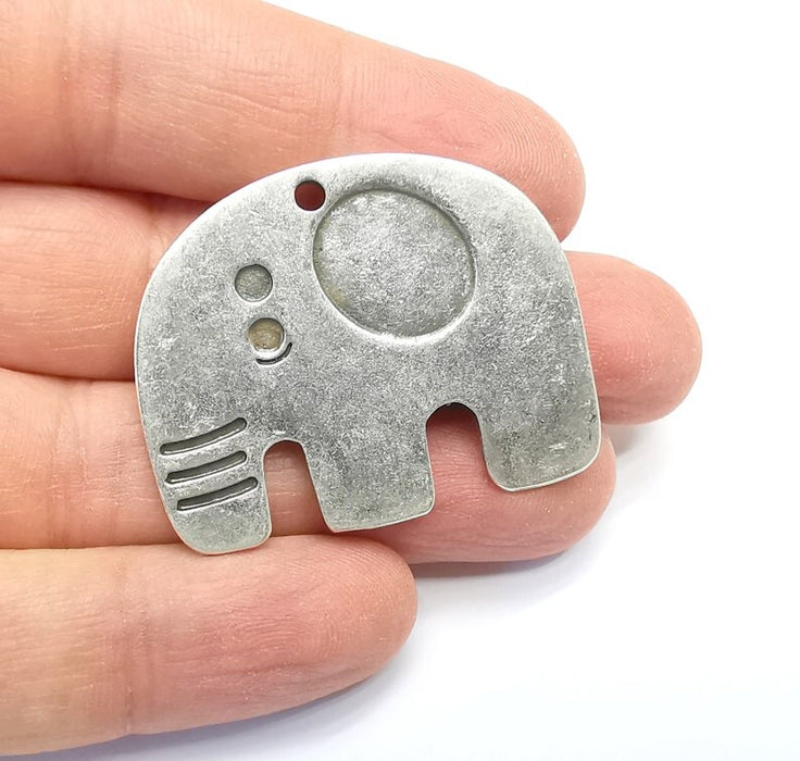 Elephant Charms Pendants, Antique Silver Plated Charms (42x34mm) G29687