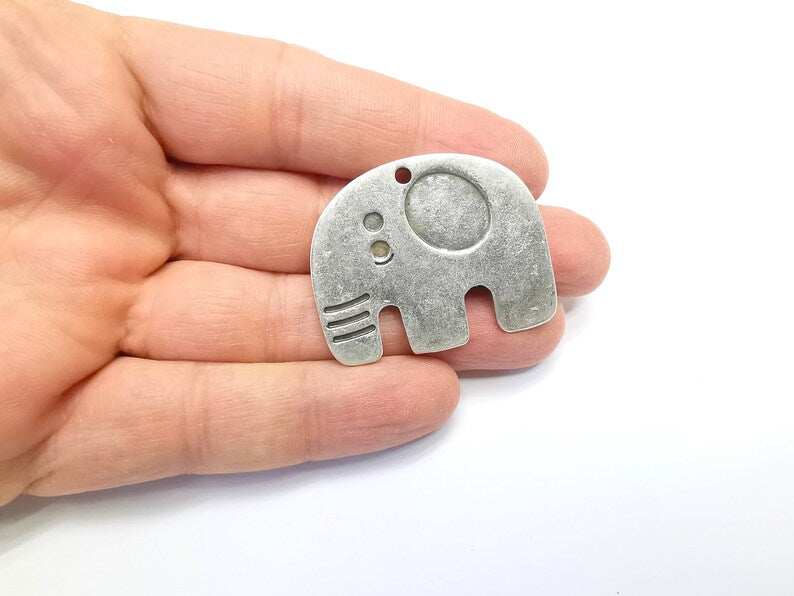 Elephant Charms Pendants, Antique Silver Plated Charms (42x34mm) G29687