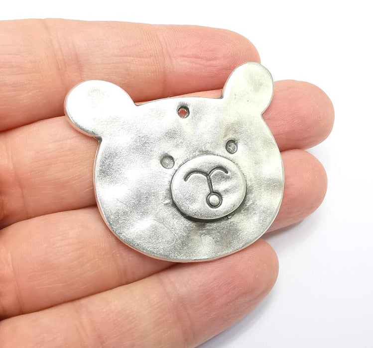 Bear Charms Pendants, Antique Silver Plated Charms (46x41mm) G29690