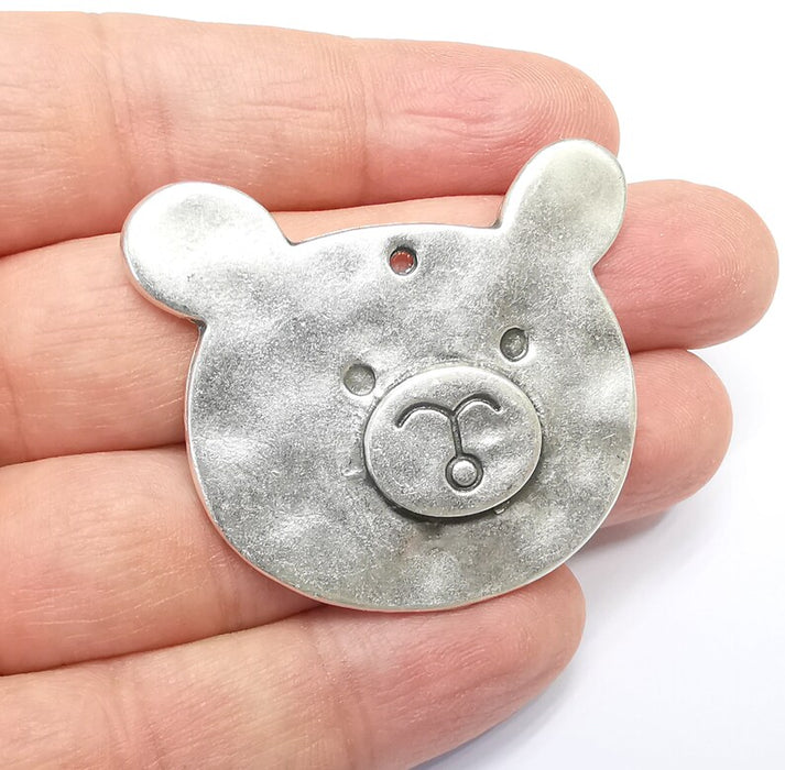 Bear Charms Pendants, Antique Silver Plated Charms (46x41mm) G29690