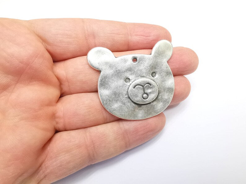 Bear Charms Pendants, Antique Silver Plated Charms (46x41mm) G29690