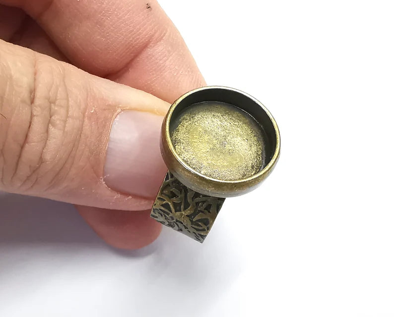 Round Ring Blank Setting, Cabochon Mounting, Adjustable Resin Ring Base, Inlay Ring Blank Mosaic Bezels Antique Bronze Plated (18mm) G29697
