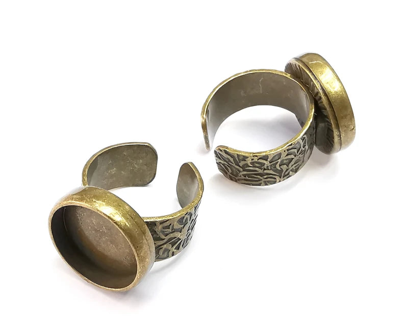 Round Ring Blank Setting, Cabochon Mounting, Adjustable Resin Ring Base, Inlay Ring Blank Mosaic Bezels Antique Bronze Plated (18mm) G29697