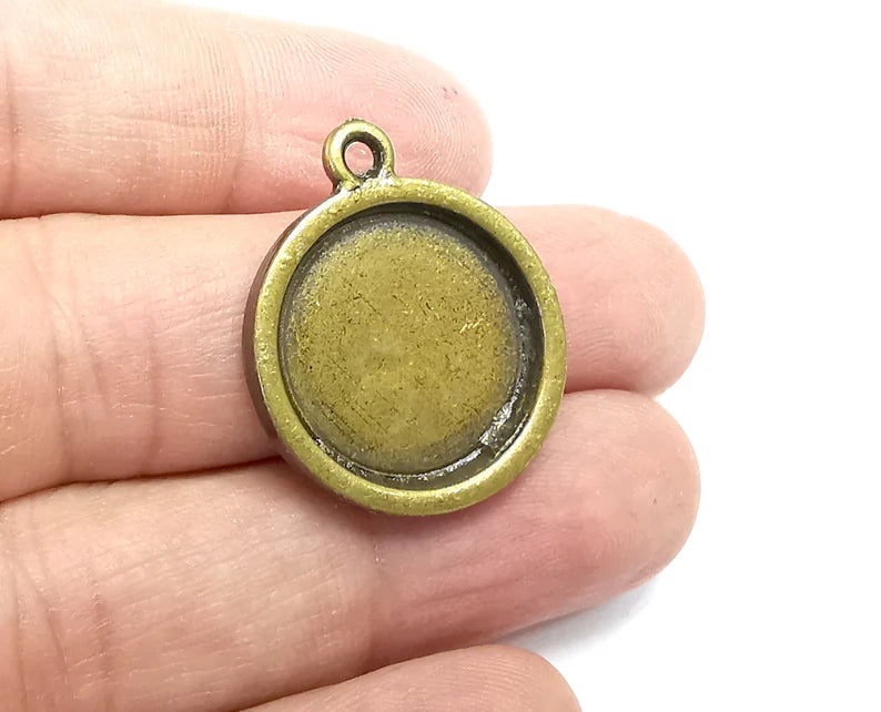 Round Charm Bezel, Resin Blank, inlay Mounting, Mosaic Pendant Frame, Cabochon Base,Dry Flower Setting,Antique Bronze Plated ( 20mm ) G29698